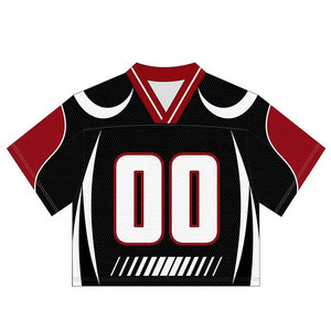 American Football Jersey Men Breathable Mesh V Neck Short Stitched Numbers Black Red Oversized Streetwear <b>Hip</b> Hop Varsity Sports - Product Image 1