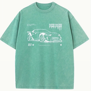 Camiseta deportiva con cuello redondeado para competición de carreras, camiseta de lavado ácido para hombre, Camiseta de algodón unisex de gran tamaño, camiseta informal de calle vintage - Product Image 3