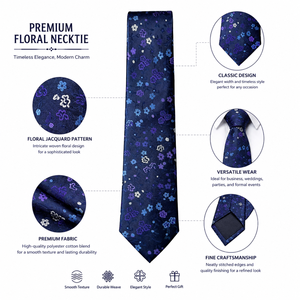Premium Eco-Friendly Blue Floral Necktie | Designer Jacquard 100% Polyester Tie Men Formal Business Custom Size <b>Accessory</b> - Product Image 6