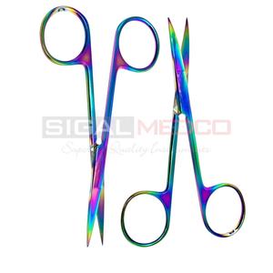Ensemble de 2 ciseaux à micro-dissection Iris avec revêtement en titane multicolore/arc-en-ciel Instrument de qualité supérieure droit et incurvé - Product Image 5
