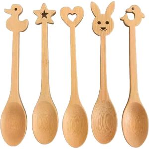 Juego de 5 Cucharas de Bambú de 6.3 Pulgadas, Utensilios Pequeños de Madera para Comer, para Té, Café, Helado, Miel, Cucharillas de Madera - Product Image 1
