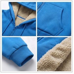 Sweat-shirt à capuche zippé en polaire bleu pour homme, coupe décontractée, couleur unie, idéal pour l'automne - Product Image 4