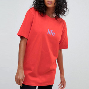 Camiseta de Algodón Roja Extra Grande para Mujer, Cuello Redondo, Corte Holgado, Color Sólido, Manga Corta, Tejido Jersey, Estilo para Todas las Temporadas - Product Image 4