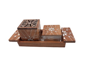 Último modelo de incensario islámico árabe de lujo de madera de acacia con incrustaciones de nácar, con diseño de estrella de anís, para incienso Bukhoor, al por mayor - Product Image 1