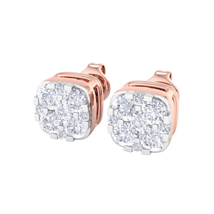 Élégantes boucles d'oreilles clous carrées en or rose serties de diamants, tendance pour femme, bijoux scintillants effet givré, cadeau, vente en gros - Product Image 4