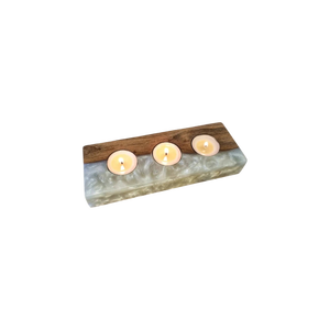 Porte-bougie carré en bois fait main, écologique, avec incrustation de résine bleue, pour trois bougies chauffe-plat, décoration aromatique, anniversaire, Noël - Product Image 4