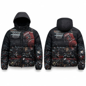 Blouson matelassé à capuche pour homme, imprimé basketball 23, manteau d'hiver coupe-vent avec fermeture éclair, décontracté, épais, en polyester rembourré - Product Image 1
