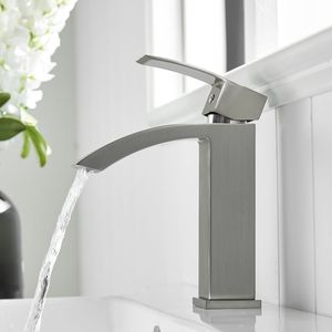 Rubinetto Moderno Monocomando Monoforo per Lavabo Bagno, Finitura Nichel Spazzolato, Rubinetto Monocomando per Lavabo Vanity - Product Image 6
