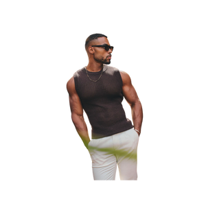 Men Knitted Sleeveless Tank Top Solid Color O-Neck Casual Breathable Cotton Muscle <b>Tee</b> <b>White</b> Pants Sandals Look - Product Image 3