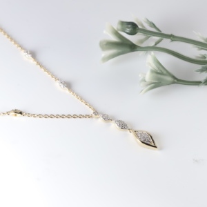Collar con Colgante de Oro con Corte Brillante, Diseño Clásico en Forma de Y, con Diamante Cultivado en Laboratorio, Cadena de Eslabones con Borlas de Cristal, Joyería Fina - Product Image 2