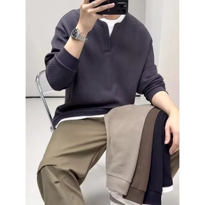 <b>Men's</b> High-End <b>Base</b> <b>Layer</b> Shirt Top Simple Two-Piece Design New Spring Hoodie & Sweatshirt - Product Image 4