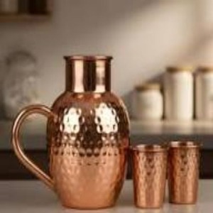 Ensemble de carafe et verres en cuivre martelé de luxe avec isolation thermique de 6 à 12 heures |   Vaisselle de camping écologique - Product Image 3