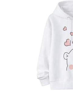 White Cartoon Printed <b>Hoodie</b> & Black <b>Jogger</b> Pants Set Women Fleece Pullover Sweatshirt With <b>Matching</b> Trousers Cute Casual Outfit - Product Image 4