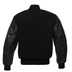 Men Two Tone Varsity Jacket with Beige Leather Sleeves and Black Body Custom College Style Letterman Baseball <b>Coat</b> - Product Image 6