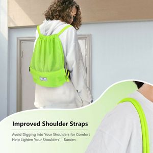 Zaino con Coulisse Pieghevole, Borsa Sportiva Grande con Tasca con Cerniera, Borsa da Palestra per Nuoto, Scomparto Scarpe in Nylon Poliestere - Product Image 5