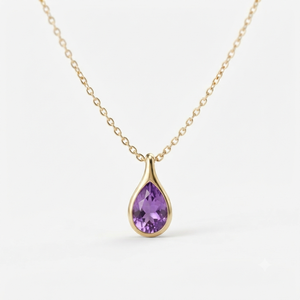 Collar con Colgante de Lágrima Morada, Cadena de Acero Inoxidable Chapada en Oro, Joyería de Circonita para Mujer, Aniversario - Product Image 1