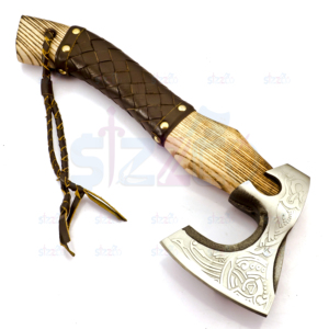Custom Forged Carbon Steel Viking Style Axe <b>Bearded</b> Axe Rose Wood Tomahawk Premium Leather Sheath Best Gift Premium Hammer Axe - Product Image 2