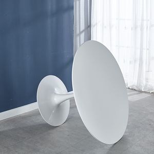 Tavolo da Pranzo Tulip Bianco Mid-Century da 107 cm con Piano in MDF, Base a Piedistallo e Cinghia in Pelle per 4-6 Persone, per Casa o Ufficio - Product Image 2