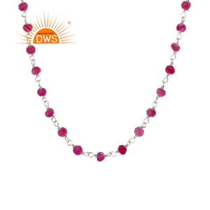 Lovely Red Aventurine Gemstone Beaded <b>Necklace</b> 925 Sterling Silver White Rhodium Plated <b>Necklace</b> Jewelry Supplier - Product Image 3