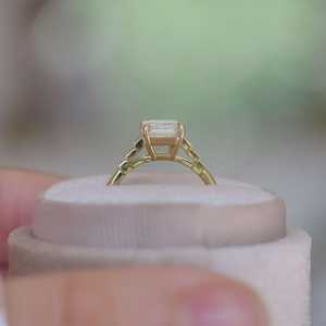 Diamond Engagement <b>Rings</b> 14K 18K Solid <b>Gold</b> Emerald Baguette Cut Lab Grown Three Stone <b>Vintage</b> Modern Elegant Classic 1.8mm Band - Product Image 3