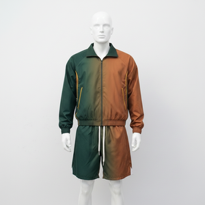 Addahar Brand Unisex Tracksuit Set Gradient Color <b>Jacket</b> Shorts Short Sleeve Elastic Waist Breathable 100% Nylon Printed Hooded - Product Image 3