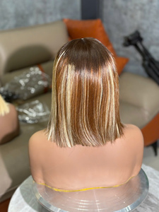 Factory Direct Sale Short <b>Bob</b> Human Hair <b>Wig</b> Blonde Highlight Ombre Color Straight <b>Bob</b> <b>Wigs</b> Transparent Lace Closure <b>Wigs</b> for Wo - Product Image 3