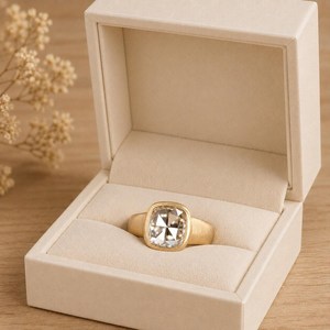Signet <b>Ring</b> DEF Color VS VVS Clarity IGI Certified <b>Cushion</b> Rose Cut Lab Diamond 10K 14K 18K Solid Gold Bezel Engagement <b>Ring</b> - Product Image 1