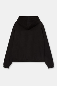เสื้อฮู้ดดี้โอเวอร์ไซส์สีดำสำหรับทุกเพศ สไตล์สตรีทแวร์ ผ้าฝ้ายฟลีซ 100%  โลโก้สั่งทำพิเศษ  ดีไซน์กระเป๋าโลโก้ด้านหน้า  น้ำหนักมาก  สไตล์อเมริกัน - Product Image 5