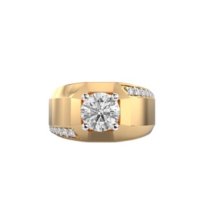 14K Yellow Gold Moissanite Diamond Ring for Men 1.5CT Round Cut Luxury Solitaire Wedding Engagement Ring with <b>Side</b> Stones - Product Image 1