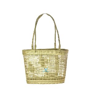 Sac fourre-tout décontracté pour femme en coton et jonc de mer tressé, fait main, style bohème, avec bandoulière réglable et fermeture à bouton, taille personnalisable - Product Image 2