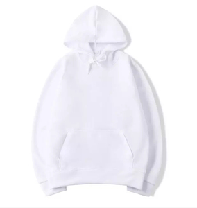 Sudadera con Capucha Blanca para Hombre, Corte Holgado, Color Sólido, Estilo Casual Otoñal, Felpa Francesa de Algodón, con Bolsillo - Product Image 1