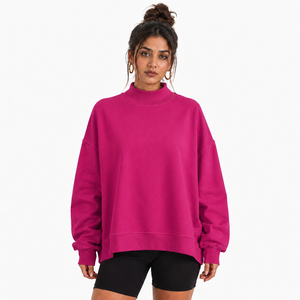 <b>Women's</b> Oversized Printed Long Front Mock Neck Sweatshirt Lightweight Cotton <b>Fleece</b> Relaxed Fit Casual Autumn Wear Supplier - Product Image 1