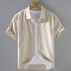 Chemise d'été en lin à manches courtes pour homme, décontractée, en coton et lin fin, à demi-manches, vente en gros - Product Image 5