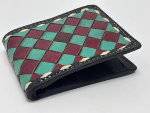 Hand Tooled Leather <b>Wallet</b> Handmade Checkered Pattern Bifold <b>Wallet</b> Genuine Leather Men's <b>Wallet</b> - Product Image 3