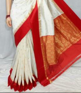 Sari en soie brodée jaune et blanc avec bordure en zari doré, style vintage, traditionnel, pour mariage, fête, tenue ethnique - Product Image 4