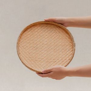 Eco Friendly Handmade Bamboo <b>Tray</b> Woven Round <b>Serving</b> <b>Tray</b> for Food Display Fruit Bread and Dining Decoration - Product Image 3
