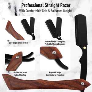Best Selling Barber Straight Edge <b>Razors</b> High Quality Stainless Steel Professional Barber Wooden Handle Shaving Knife for <b>Men</b> - Product Image 5
