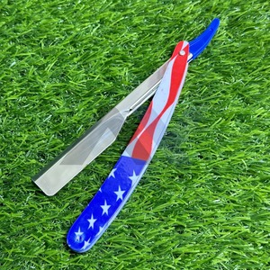 Navaja de Barbero de Acero Inoxidable con Diseño de Bandera Americana, Cuchilla Expuesta Deslizable, Navaja de Filo Recto, Logotipo Personalizado, Afeitado Profesional - Product Image 1
