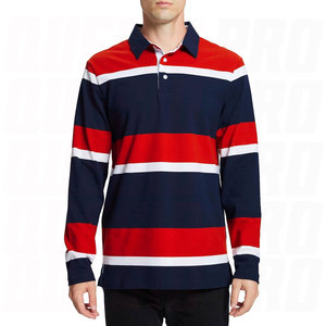 Polo de Punto a Rayas de Manga Larga para Hombre, Diseño Casual con Bloques de Color, Patrón Rojo, Azul Marino y Blanco - Product Image 2