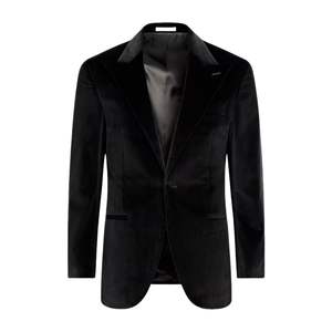 Costume de smoking de luxe noir en velours pour homme, revers pointu, un bouton, pour bal de promo, soirée formelle, blazer de mariage, costumes de marié - Product Image 3