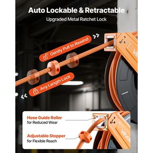 Avvolgitubo Automatico per Compressore d'Aria 1/2 Pollice x 50 Piedi, 300 PSI Max, in Gomma, con Cavo da 5 Piedi Incluso - Product Image 3
