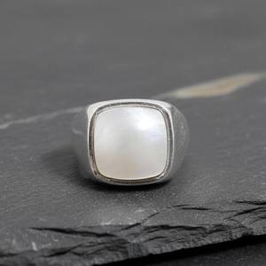 Anillo de nácar, plata de ley 925, piedra natural de concha, hecho a mano, estilo bohemio, joyería llamativa, regalo para mujer - Product Image 1