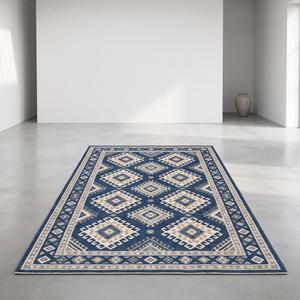 Exclusive Handwoven Flatweave Wool Kilim Rug Anti Slip Modern Medium Pile Solid Color Navy Blue <b>Cream</b> Area Floor Carpet Home - Product Image 1