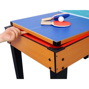 Tavolo Multigioco 5-in-1 Marrone/Rosso con Biliardo, Hockey da Tavolo, Calcio Balilla, Ping Pong e Basket - Product Image 6