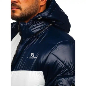 Custom Front Stand Collar Hooded Waterproof Fleece <b>Pullover</b> Quilted Puffer <b>Men's</b> Winter Outdoor <b>Jacket</b> High Quality Color - Product Image 4