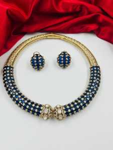 Collier ras du cou Hasli bleu saphir, collier indien, bijoux fantaisie dorés antique - Product Image 2