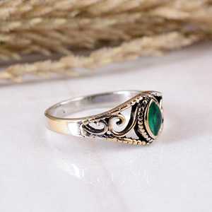 Handmade SHYAM JEWELRS Unisex Natural Green <b>Emerald</b> 925 Sterling <b>Silver</b> Marquise Gemstone Statement <b>Ring</b> Vintage Ethnic Artisan - Product Image 2