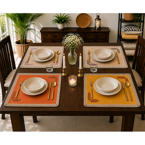 Premium Cotton Printed <b>Placemat</b> with Embroidery & Fringe | Decorative Table Mat - Product Image 5