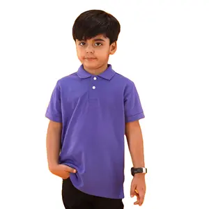 Summer Season Kids Polo Shirt 100% Combed Cotton Pique 220gsm Custom Embroidered Logo Short Sleeves Dark Purple Solid Pattern