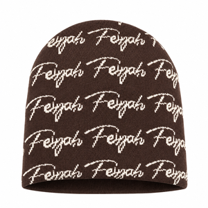 Gorro de Punto Jacquard Personalizado con Estampado Completo, Gorro de Invierno con Logotipo Personalizado en Color Marrón, Gorro de Punto Acrílico Suave y Cálido - Product Image 1